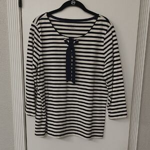 Talbots Navy and White Striped Blouse